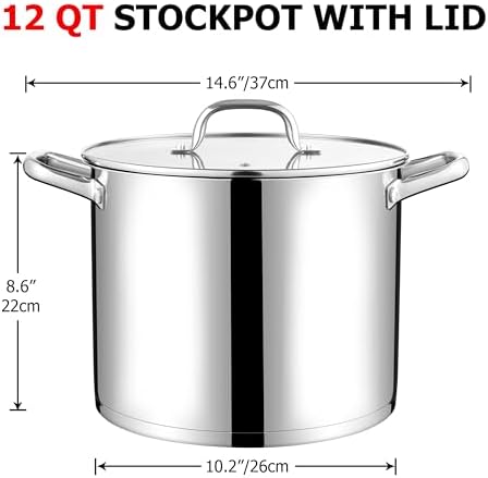 LIANYU 12 QT Stock Pot with Lid, 12 Quart Stainless Steel Soup Pot