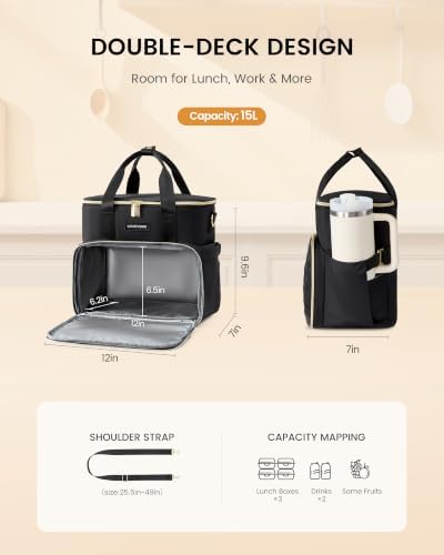 LOVEVOOK Insulated Lunch Bag for Women Men, Large Double Deck Lunch Box