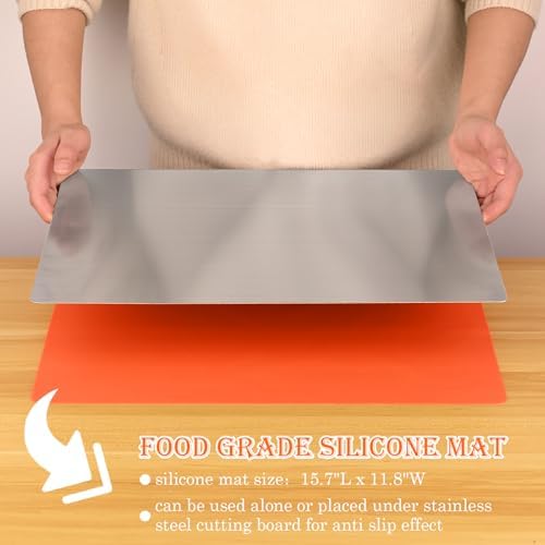 HUAKENER Large Stainless Steel Cutting Board for Kitchen, with Silicone Mat