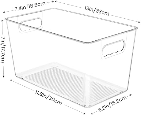YIHONG 4 Pack Clear Storage Bins, Pantry Organizer Bins with Handle, XL