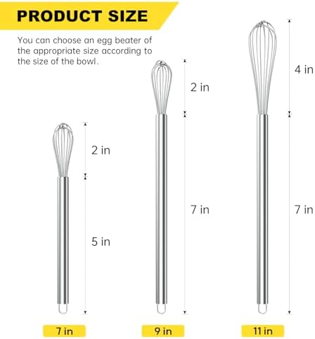 NileHome Mini Whisks Stainless Steel Whisk Set 7" 9" 11"-Kitchen Small Wisk