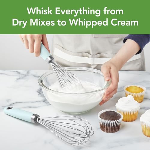 Tovolo Wire Whisk Set of 2 for Baking Cooking Mixing Whisking, 10” & 12” Inch Stainless Steel Wire Kitchen Whisk Set Balloon Design Sturdy Comfort Grip Handle BPA Free Dishwasher Safe, Blue Haze