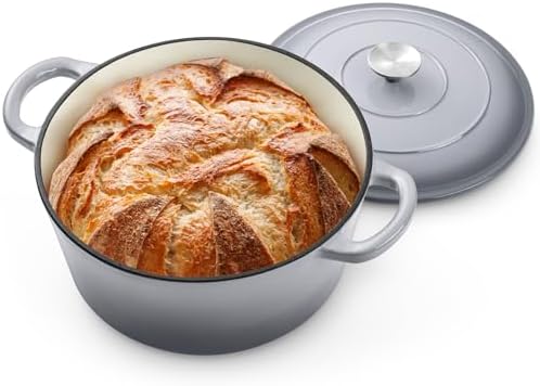 P&P CHEF 5QT Enameled Dutch Oven, Dutch Oven Pot for Bread Baking, Grey