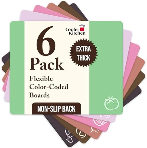 Flexible Plastic Cutting Board Mats for Kitchen, Set of 6 Thick Large 15x12