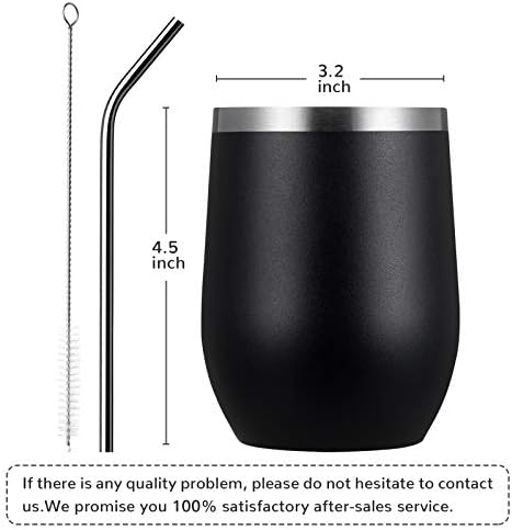MEWAY Stemless 12oz Wine Tumbler Glasses with Lid -Insulated Double Wall Vacuum Stainless Steel Travel Tumbler with Straw,for Woman Under 10 dollars(Black,1)