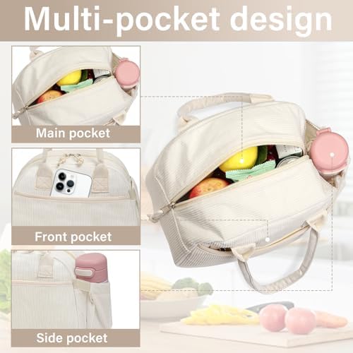 Carry bloom Lunch Box for Women, Insulated Lunch Bag Cute Corduroy Lunchbag