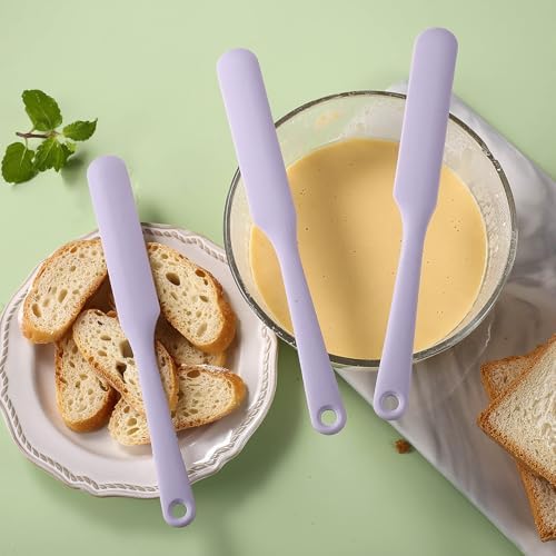 4 Pcs Silicone Jar Spatula Long Handle Kitchen Spatulas for Mixing, Scraping, and Spreading,Ideal for Jars, Baking, Cake Icing, Cream, Butter, and Batter Kitchen Tool (Purple, Pink, Green, Yellow)