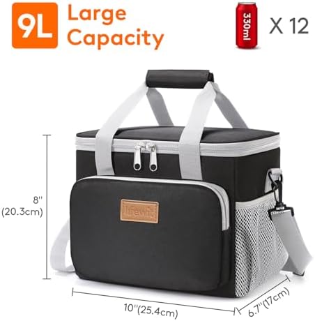 Lifewit Medium Lunch Bag, Insulated Lunch Box, Soft Cooler Cooling Tote for Adult Men Women, Gray and Black 12-Can (9L)