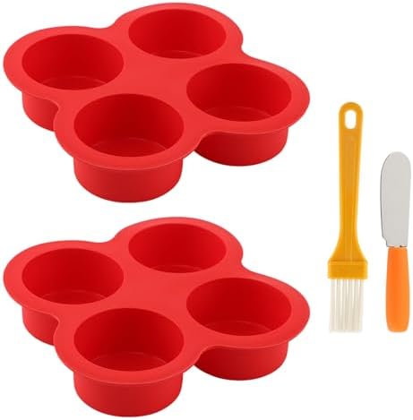 2 Pack Silicone Egg Bite Molds with 1 Spatula & 1 Brush, 4 Cups Silicone Air Fryer Baking Pan Non-Stick for Egg Bites, Cupcake, Tart, Frittata, Quiche, Muffins, Cornbread
