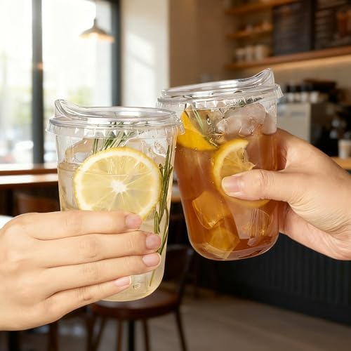 16 oz Clear Plastic Coffee Cups with Sip Lids, 25 Sets