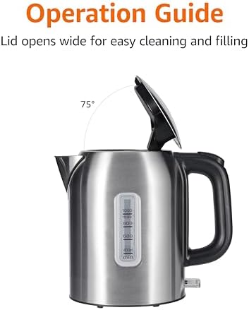 Amazon Basics Electric Kettle, Tea Kettle & Water Boiler with Auto Shut-Off, Boil Dry Protection, Strix Thermostat, BPA-Free, 1500W, 1.1Qt (1L), Stainless Steel, New Model, Black & Silver