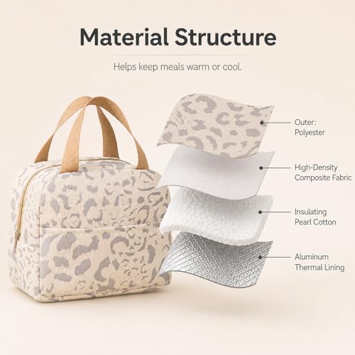 Beige Insulated Lunch Bag For Women, Small Lunch Box Tote