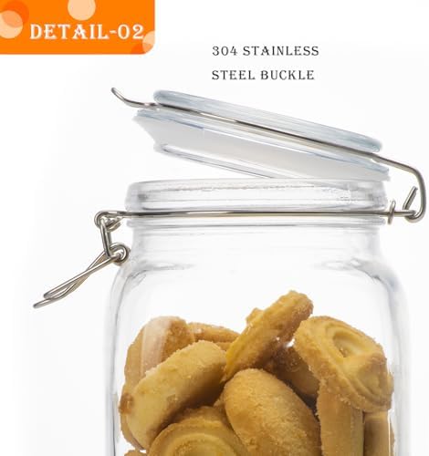 50oz Square Glass Food Storage Jars with Airtight Clamp Lids 3 Pack