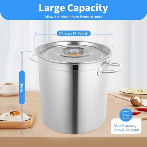 35L/36.9Qt Commercial Large Stock Pot with Lid,Nickel Free Stainless Steel Cookware Healthy Polished Stockpots, Induction Soup Pot for Cooking Home Use