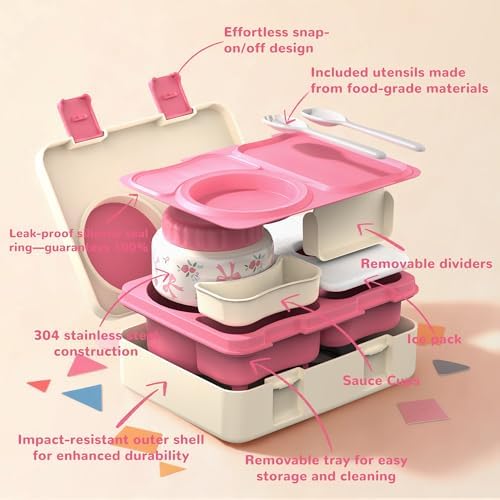 Kids Bento Box with Food Jar, Water Bottle, Lunch Bag, Floral