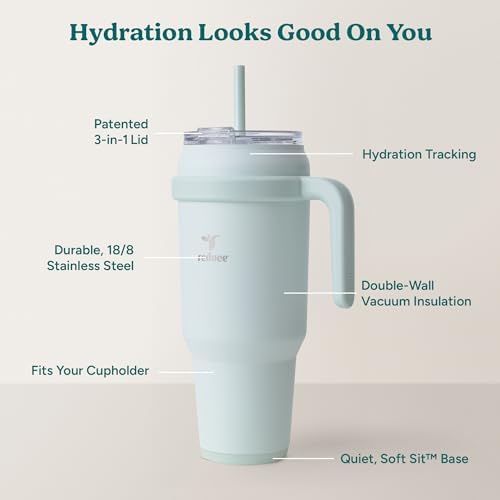 Reduce 50 oz Stainless Steel Tumbler with Handle - Dual-Wall Vacuum Insulated Travel Mug, Sweat-Proof Lid & Reusable Straw - Keeps Drinks Cold for 24 Hrs, Fits Cupholders, Dishwasher Safe - Crisp Mint