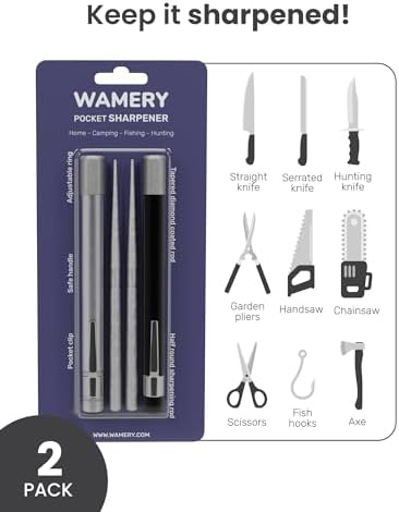 Wamery Serrated Knife Sharpener 2 Pack, Retractable Diamond Rod Pocket
