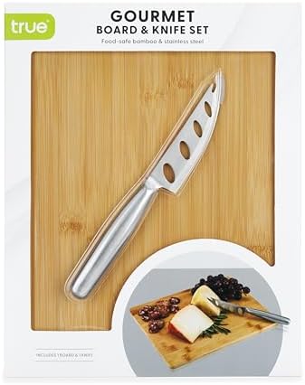 True Appetize Bamboo Cheese Board and Stainless Steel Knife Set, Serving Tray, Charcuterie Boards Accessories for Wedding, Housewarming, 12.5" x 9.75"