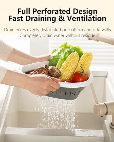 2-Pack Triangle Collapsible Silicone Colander Strainer, Foldable Kitchen Sink Basket for Washing Vegetables & Pasta, Space Saving & Dishwasher Safe, Kitchen Essentials (White and Blue)