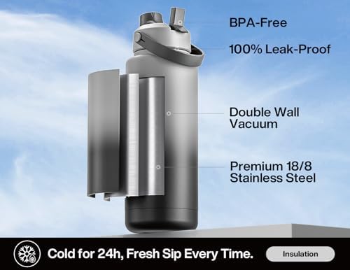 POWCAN Insulated Water Bottle with 2-in-1 Straw and Spout Lid, Keep Cold 24H, Leak-Proof, BPA-Free, Double Wall Stainless Steel Water Bottle for Sports, Gym, Travel, and School (40oz, Obsidian)