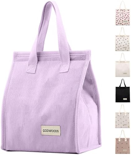 TELLUMO Corduroy Insulated Lunch Bag, 7.75L Large Capacity Reusable Lunch Box, Cute Lunch Tote for Women Men, Leakproof Lunch Cooler for Work Picnic Travel (Corduroy Purple)