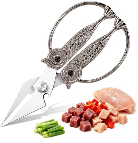 XSNBRD All Purpose Kitchen Shears, Nickel Stainless Owl Scissors Large