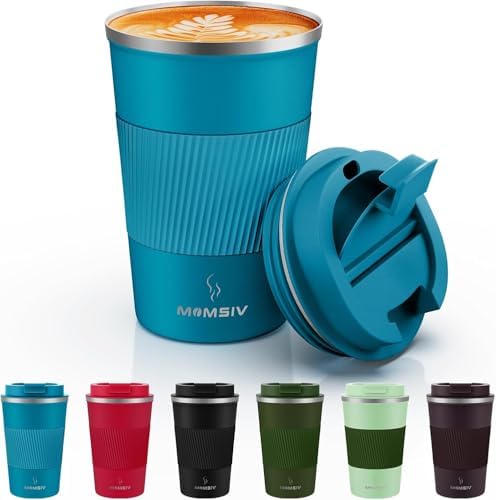 MOMSIV 12oz Travel Coffee Mug, Insulated Coffee Cup with Leak Proof Lid