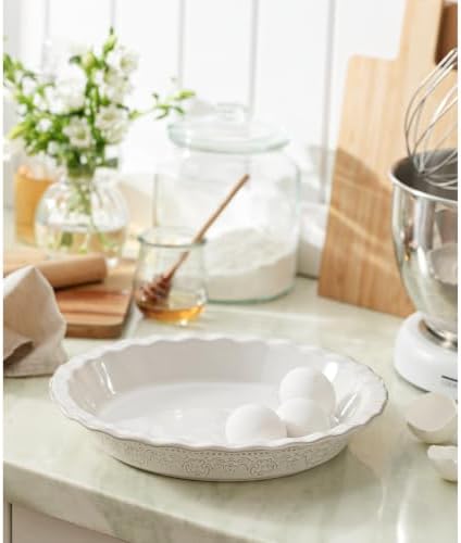 Ceramic Pie Pans Set of 2, 9 Inches Pie Plate for Baking, Off-White