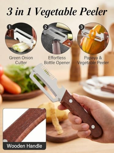 3 in 1 Multifunction Vegetable Peeler with Wooden Handle 3 Pcs