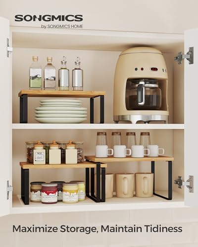SONGMICS Cabinet Organizer Shelf, Set of 3 Spice Rack, Kitchen Storage