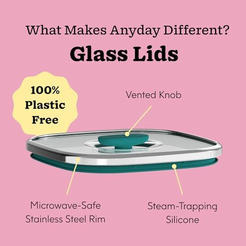 Anyday 10-Cup Square Glass Food Storage with Lid (Black Sesame)