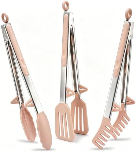 12" Kitchen Tongs for cooking with Silicone Tips, 3Pcs Serving Tongs, Pink