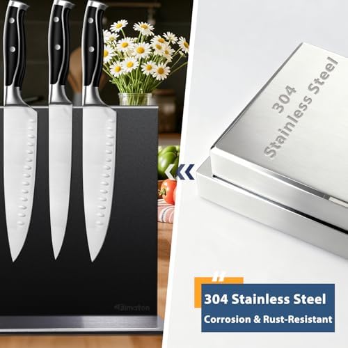 Magnetic Knife Block Stand Without Knives 16 Inch Black Stainless Steel Double Sided Home Kitchen Organizer Storage Knife Holder Board for Counter Top with Strong Magnets