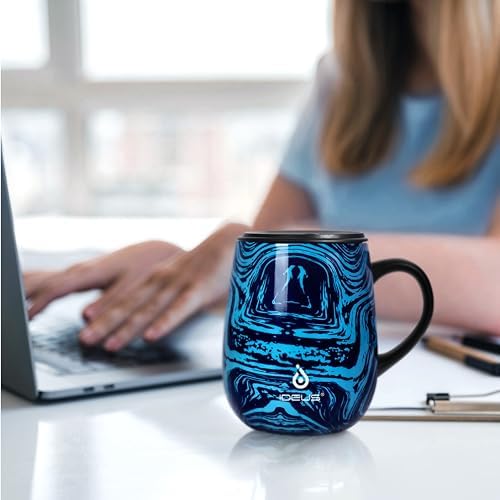 Ideus 16 oz Insulated Coffee Mug with Handle and Lid (Blue Zebra)