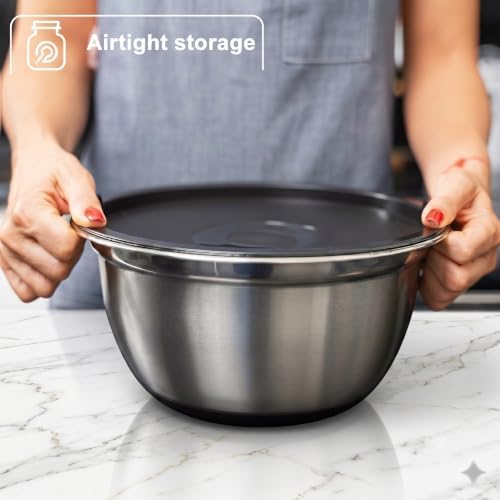 WHYSKO Stainless Steel Mixing Bowls with Lids, 5-Piece Nesting Set