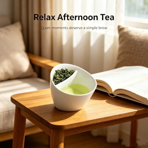 Creative Tilt-to-Brew Smart Teacup, Separate Tea & Water Design Ceramic Integrated Tea Separation tilt Tea Cup, Adjustable Solubility, Easy to Use (green)