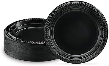 PLASTICPRO 100 PCS Small Black Plastic Plates, Light Weight 6 Inch Plastic Dessert Plates, Disposable for Party and Wedding