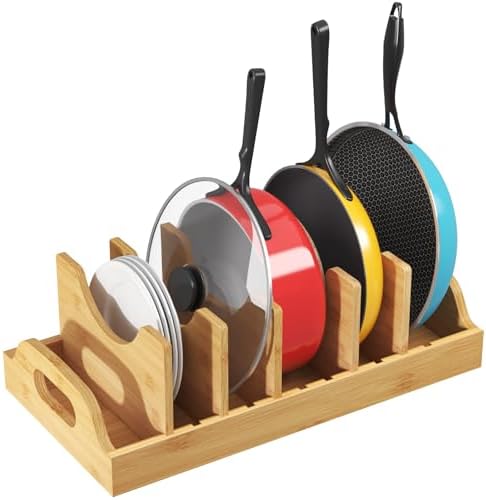 Lifewit Bamboo Lid Organizers for Inside Cabinet with 7 Sections