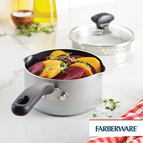 Farberware Cookstart DiamondMax Nonstick Straining Saucepan, 1-Qt, Silver