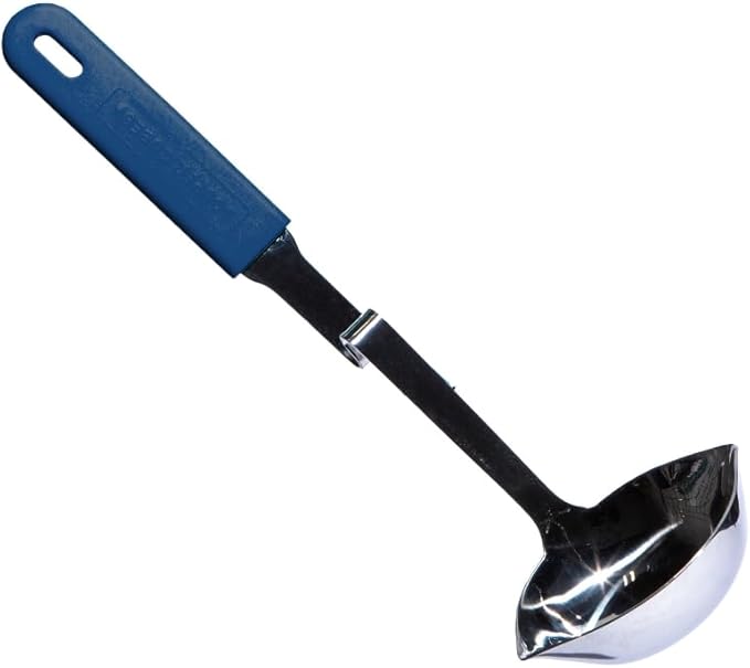 Souper Cubes + Lori Greiner No Mess Stainless Steel Soup Ladle with Silicone Handle - Metal Soup Ladle with No Mess Design That Hooks on Side of Any Pot - Blueberry