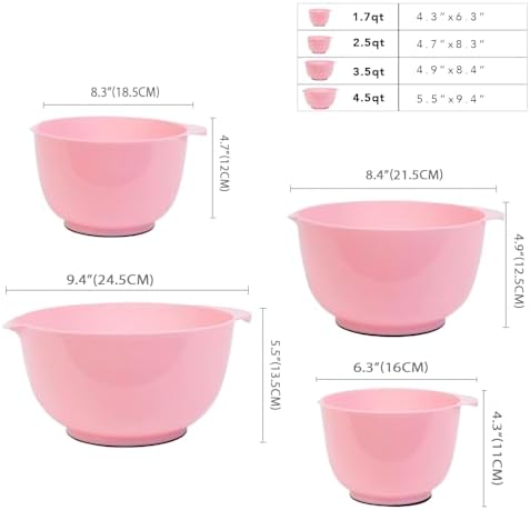 BoxedHom Classic Mixing Bowls Set of 4, BPA Free Microwave Safe,4.5 Quart