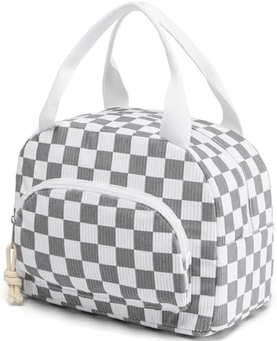 Lunch Bag Women Lunch Box for Women Adult Insulated Lunch Bag Small Cooler Lunch Tote Bags for Work Picnic Travel(Beige-Gray Plaid)