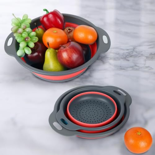 Red Collapsible Colander Set - 3 Pack Kitchen Silicone Strainers