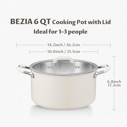 BEZIA 6QT Fully Clad 3-Ply Stainless Steel Stock Pot with Lid, Cooking Pot