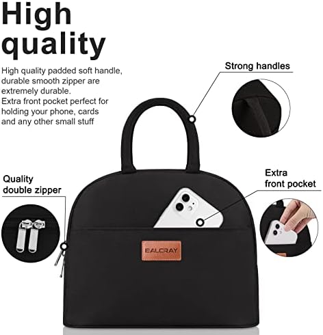 BALORAY Lunch Bag for Women Men Adult Lunch Box (Solid black), L