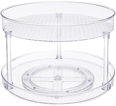 Amazon Basics 2 Tier Lazy Susan Turntable Organizer for Condiments, 12" Diameter, Clear