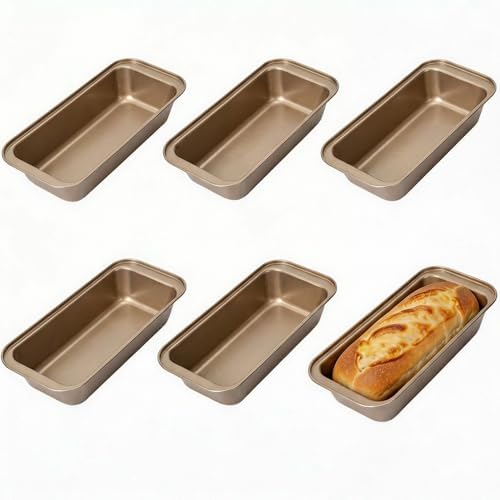 6 Pack Carbon Steel Bread Loaf Pans for Baking, Gold, 6 x 3 Inch