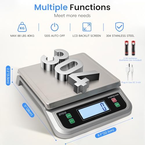 88lb Food Scale Stainless Steel with 6 Unit and Tare PCS Funtion