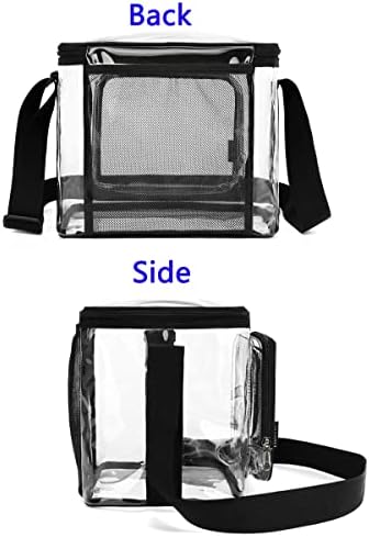FlowFly Insulated Reusable Lunch Bag Adult Large Lunch Box for Women and Men with Adjustable Shoulder Strap,Front Zipper Pocket and Dual Large Mesh Side Pockets, Clear