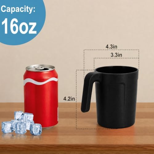 16oz Plastic Coffee Cups Set of 6, Wheat Straw Cups - Black